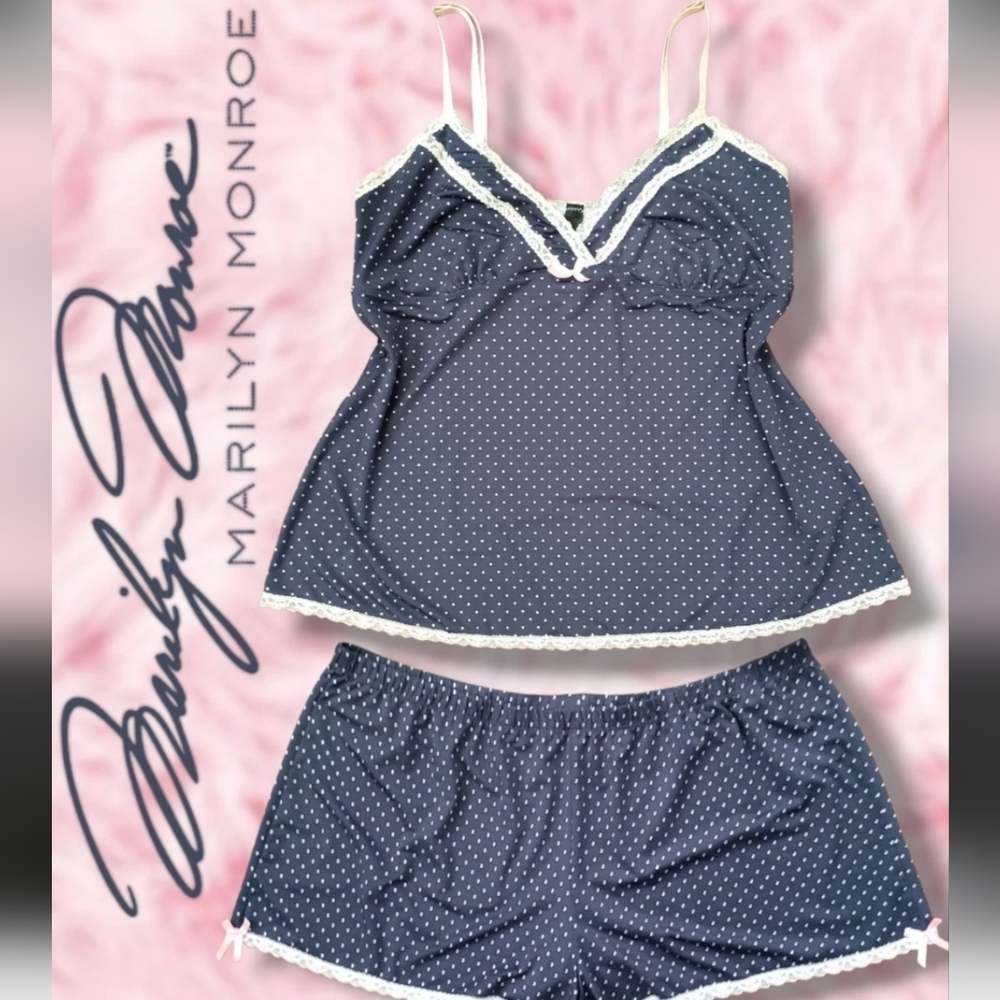 Marilyn Monroe Dark Grey Polka Dot Sleepwear Set Size Large